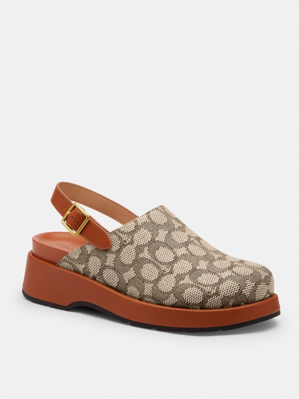 New Coach Sculpted C Platform Clog In Signature Textile Jacquard